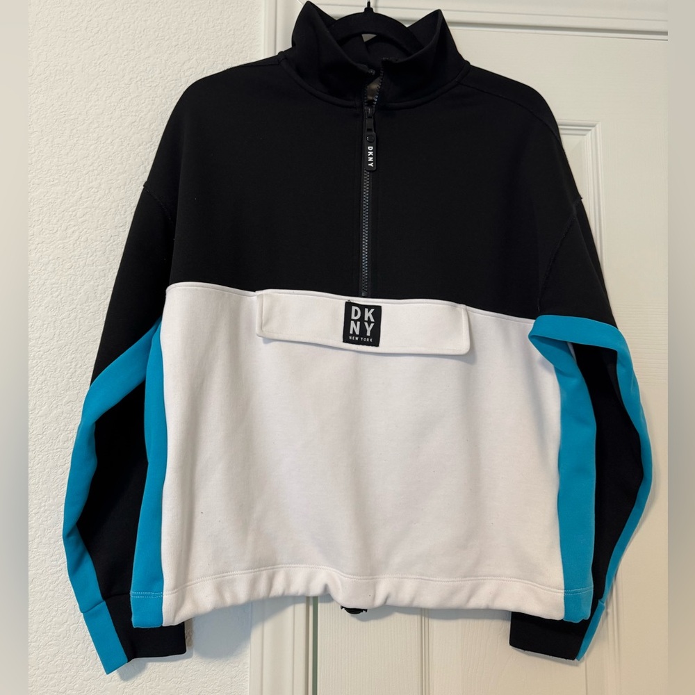 DKNY Black and White Sweatshirt with Blue Highlights size Small